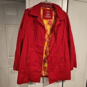 LL Bean red trenchcoat M